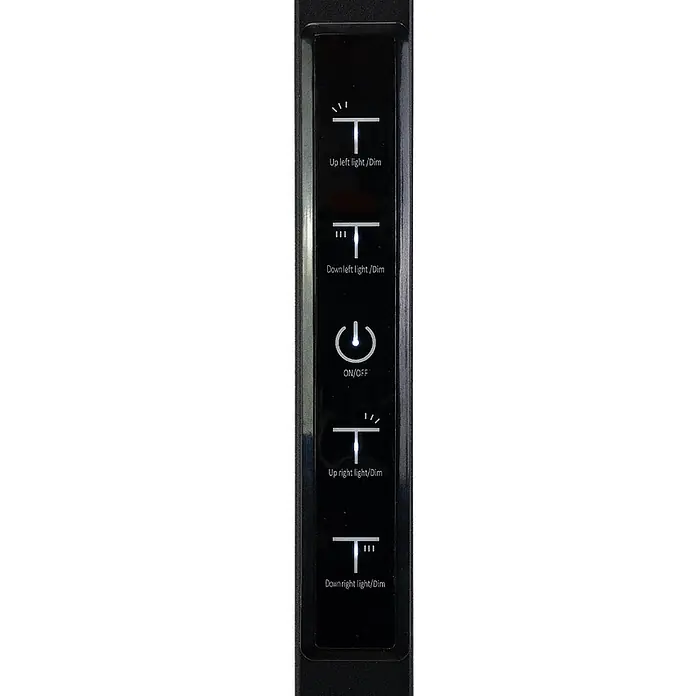 Luxula LED-Stehleuchte - 90 W, Höhe: 204 cm, Schwarz, Neutralweiß - Schwarzes Touch-Bedienfeld für Beleuchtung mit EIN/AUS und Dimmfunktionen für vier separate Lichtzonen (oben links, unten links, oben rechts, unten rechts).