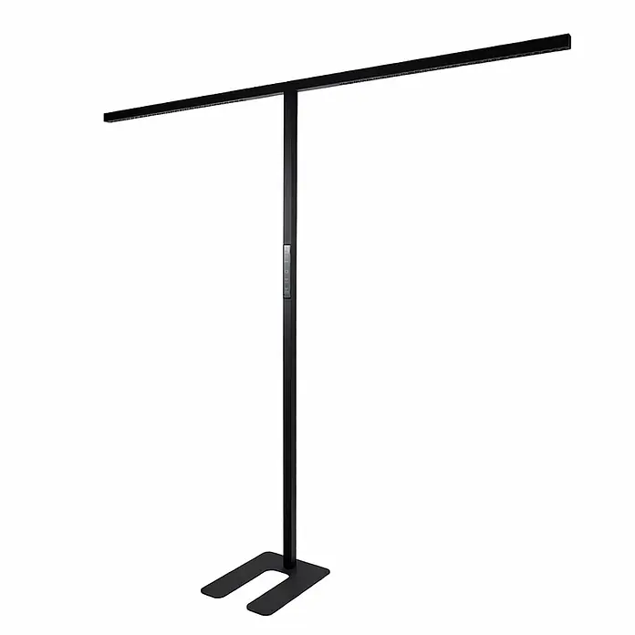 Luxula LED-Stehleuchte - 90 W, Höhe: 204 cm, Schwarz, Neutralweiß - Schwarze LED-Stehlampe mit horizontaler Lichtleiste, integriertem Bedienfeld und U-förmigem Sockel.