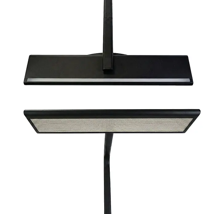 Luxula LED-Stehleuchte - 60 W, Höhe: 185 cm, Schwarz, Neutralweiß - Schwarze LED-Lichtleiste mit feinem Netzdiffusor, von oben und unten am Ständer gezeigt.
