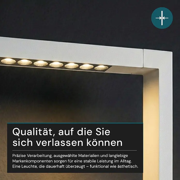 Luxula LED-Stehleuchte - 45 W, Höhe: 194 cm, Weiß, Neutralweiß - Weiße lineare LED-Lichtleiste mit mehreren warmweißen Spots, in einen Rahmen integriert.