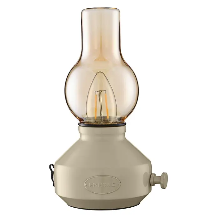 Glimt Tischleuchte IP44 -  - Tragbare Tischlampe mit beiger Basis und bernsteinfarbenem Glasleuchtmittel. Mit sichtbaren LED-Filamenten und einem Drehknopf.