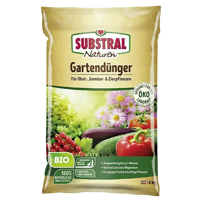 Substral Naturen Universaldünger - 4 kg - Bild einer Packung Substral Naturen Gartendünger, ein natürlicher Gartendünger für Obst, Gemüse und Zierpflanzen.