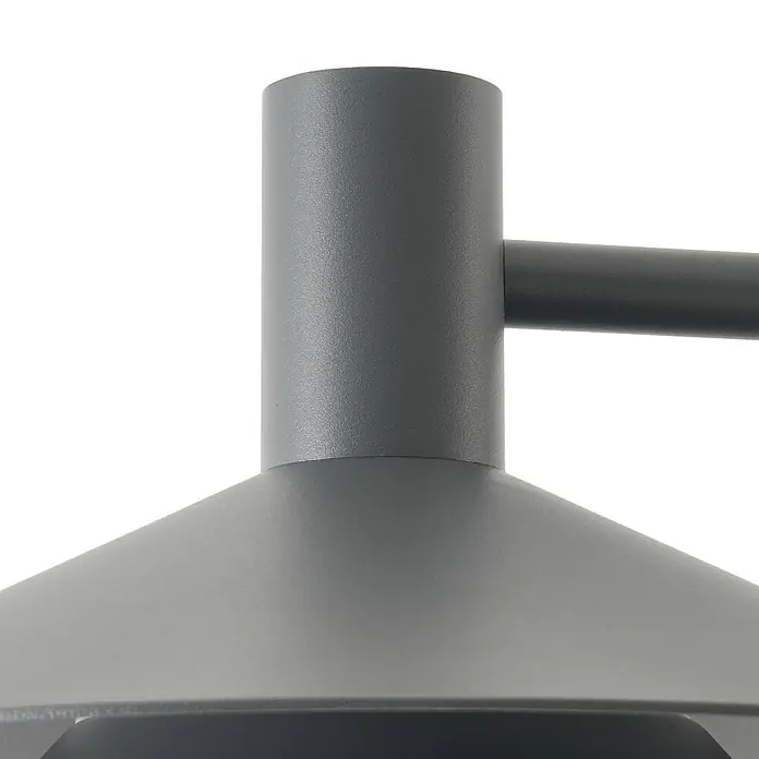 Lucande LED Gartenlaterne für draußen in anthrazit, weiß, Mastleuchte -  - Nahaufnahme einer dunkelgrauen Metallleuchte mit zylindrischem Arm und konischem Anschluss.
