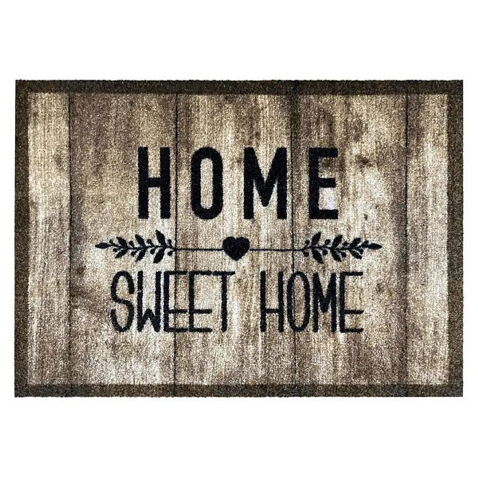 Akzente Fußmatte Listen - Mehrfarbig, Schriftzug - Rustikale Fußmatte in Holzoptik mit schwarzem "HOME SWEET HOME"-Schriftzug und Herz-Blatt-Verzierungen.