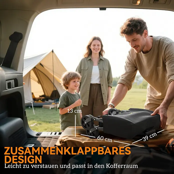 Outsunny Bollerwagen - L x B x H: 64 x 40 x 84 cm - Schwarzer klappbarer Wagen wird in den Kofferraum geladen, zeigt sein kompaktes Faltmaß von 60x39x13 cm.
