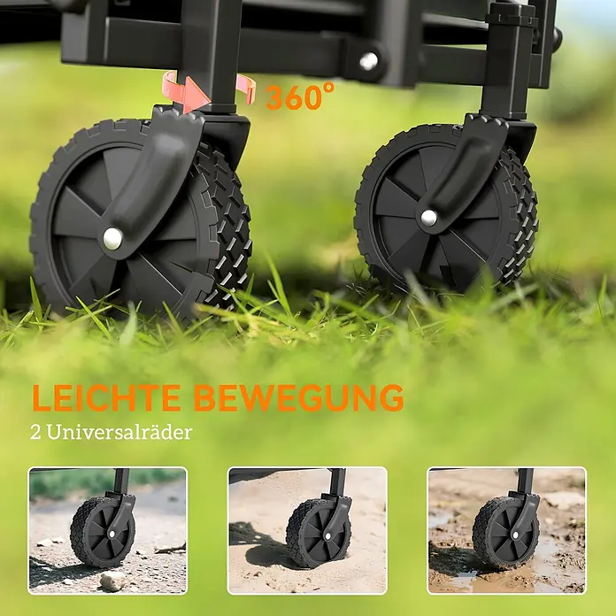Outsunny Bollerwagen - L x B x H: 64 x 40 x 84 cm - Schwarze Universalräder, 360° drehbar, für leichte Bewegung auf Kies, Sand und Schlamm.