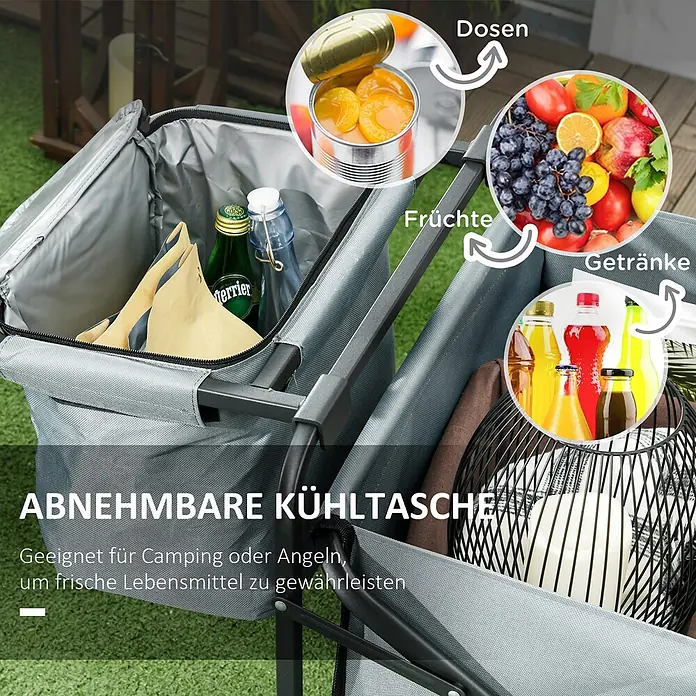 Outsunny Bollerwagen -  - Graue, abnehmbare Kühltasche in einem Wagen, ideal für Camping/Angeln, hält Lebensmittel frisch.