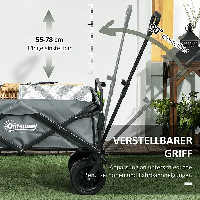 Outsunny Bollerwagen -  - Grauer Outsunny Klappwagen mit verstellbarem Griff (Länge 55-78cm, 90° Winkel).