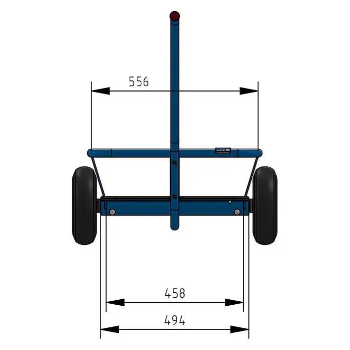 Fetra Bollerwagen Handwagen mit wasserfestem Boden und Polyurethanbereifung 835x458mm - L x B x H: 152,4 cm x 68,2 cm x 0,01 m - Blauer Metallrahmen mit schwarzen Rädern, von oben mit Maßen dargestellt.