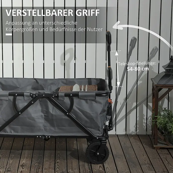 Outsunny Bollerwagen - L x B x H: 100 x 55 x 56 cm - Grauer faltbarer Bollerwagen mit schwarzem Rahmen und Rädern, mit verstellbarem Teleskopgriff (54-80 cm) zum einfachen Transport.
