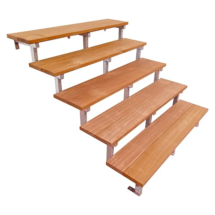 Vinuovo Außentreppe BALI Gartentreppe Stahl H88cm - 5 Bankirai Hartholz Stufen B120cm - 120 cm, Anzahl Steigungen: 5 Stk., Gerade - Fünf helle Holzstufen mit Metallhalterungen, terrassenförmig angeordnet.