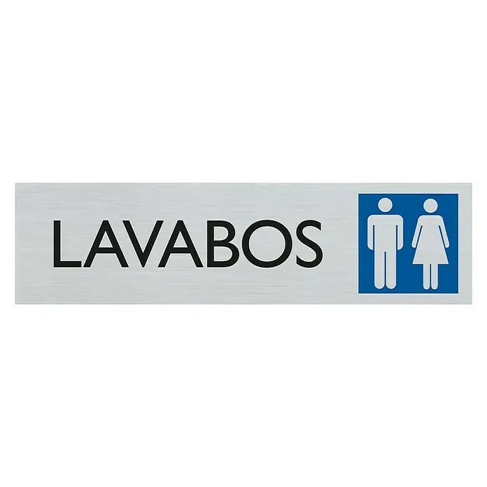 Pickup Rótulo - Plateado, Motivo: Lavabos - Un cartel con la palabra "LAVABOS" y pictogramas que indican baños para hombres y mujeres.