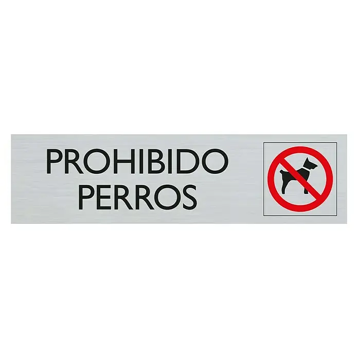Pickup Rótulo - Plateado, Motivo: Prohibido el paso a perros - La imagen muestra un cartel que prohíbe los perros, con la inscripción "Prohibido Perros" y un símbolo de perro tachado.