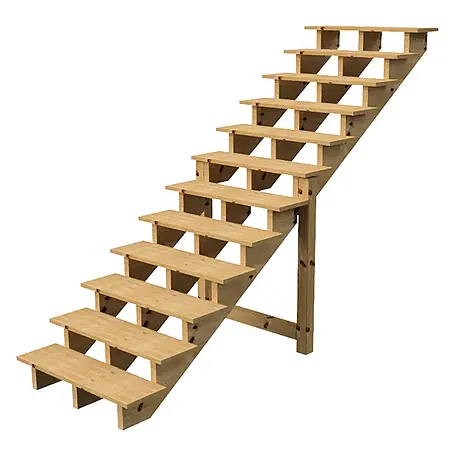 Vinuovo  Außentreppe BERLIN Holz-Außentreppe - 12 Offene Stufen 207 cm Höhe - 100 cm Breite