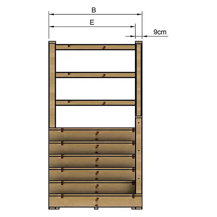 Vinuovo Außentreppe - 120 cm, Anzahl Steigungen: 6 Stk., Gerade - Hellbrauner Blumenkasten aus Holz mit Lamellenboden und offenem Rankgitter oben.