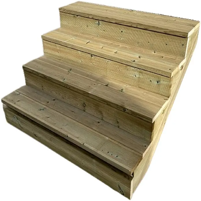 Vinuovo Außentreppe BERLIN Holztreppe - 4 Geschlossene Stufen 71cm Höhe - 120cm Breite - Anzahl Steigungen: 4 Stk., Gerade - Robuste Holztreppe mit vier Stufen aus hellem, druckimprägniertem Holz, geeignet für den Außenbereich.