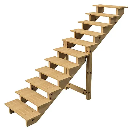 Vinuovo  Außentreppe BERLIN Holztreppe - 11 Offene Stufen 190cm Höhe - 80cm Breite