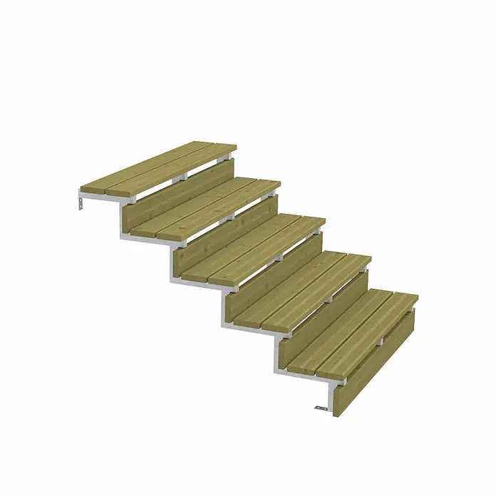 Vinuovo Außentreppe 2er Set Stahl Treppenwange 5 Stufen - Option für Setzstufen-Höhe 85cm - Anzahl Steigungen: 5 Stk., Gerade - Modulare Außentreppe mit Holzstufen auf Metallrahmen.