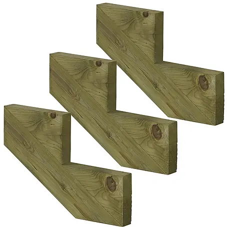 Vinuovo  Außentreppe 3er Set Treppenwange 2 Stufen aus KDI Holz für Gartentreppen-Höhe 34cm