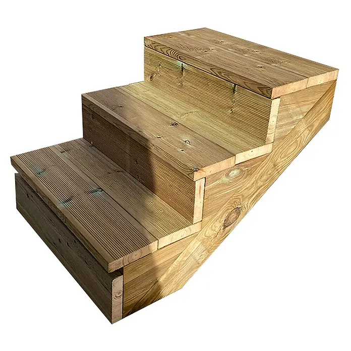 Vinuovo Außentreppe BERLIN Holztreppe - 3 Geschlossene Stufen 54cm Höhe - 60cm Breite - Anzahl Steigungen: 3 Stk., Gerade - Drei Holzstufen aus behandeltem Holz, ideal für den Außenbereich.