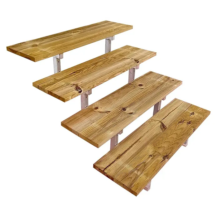 Vinuovo Außentreppe OSLO - Außentreppe Stahl H71cm 4 Stufen Holz KDI Breite 60cm - Anzahl Steigungen: 4 Stk., Gerade - Vier hellbraune Holzbretter/Stufen mit Maserung, auf Metallhalterungen diagonal angeordnet.