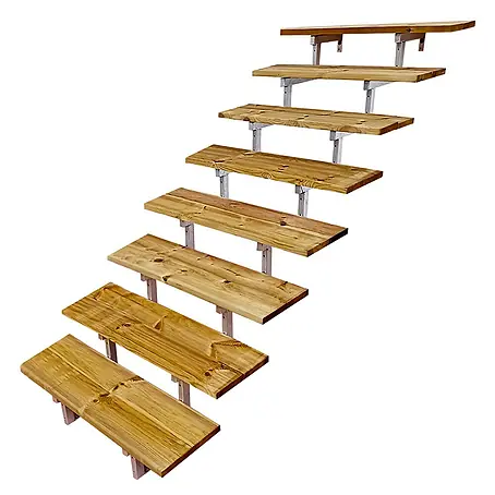Vinuovo  Außentreppe OSLO - Stahltreppe Außen H139cm 8 Treppenstufen Holz KDI Breite 80cm