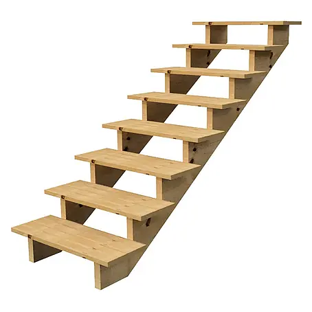 Vinuovo  Außentreppe BERLIN Holztreppe - 8 Offene Stufen 139cm Höhe - 60cm Breite