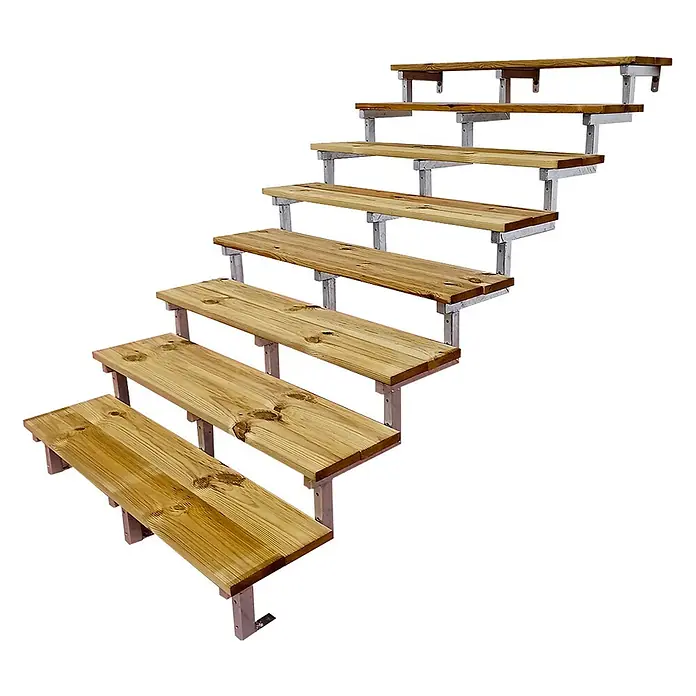 Vinuovo Außentreppe OSLO - Stahltreppe Außen H139cm 8 Treppenstufen Holz KDI Breite 120cm - Anzahl Steigungen: 8 Stk., Gerade - Modulare Holztreppe mit Naturholzstufen und Metallhalterungen.