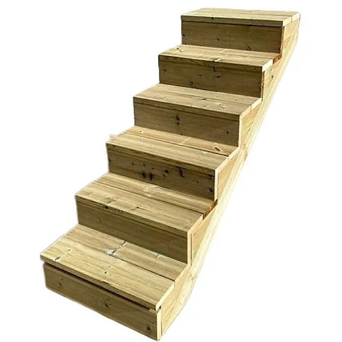 Vinuovo Außentreppe BERLIN Holztreppe - 6 Geschlossene Stufen 105cm Höhe - 80cm Breite - Anzahl Steigungen: 6 Stk., Gerade - Sieben helle Holzstufen, ideal für eine Terrasse oder den Gartenzugang.