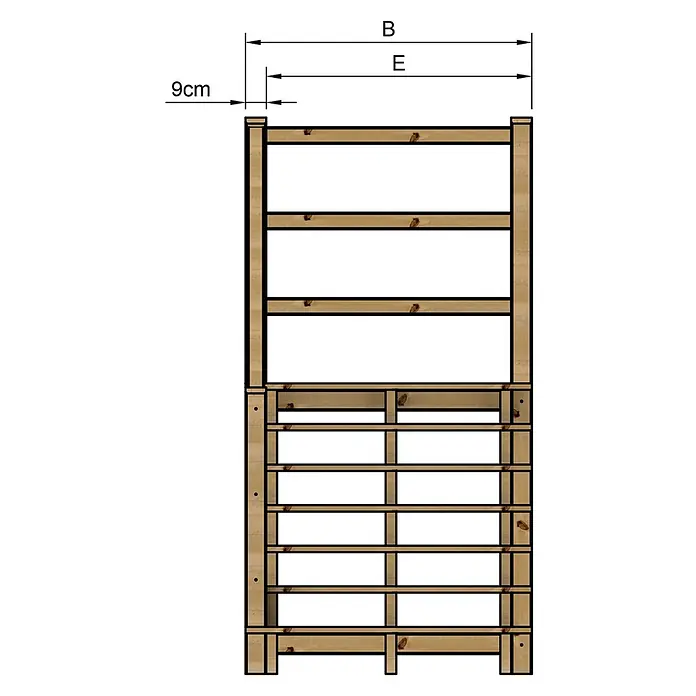 Vinuovo Außentreppe - 120 cm, Anzahl Steigungen: 7 Stk., Gerade - Hellbraunes Holzregal mit mehreren Ablagen, inklusive Maßen.