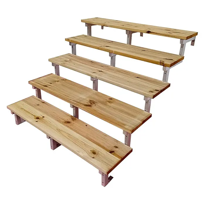 Vinuovo Außentreppe OSLO - Außentreppe Stahl 5 Stufen Holz KDI Breite 120cm - Anzahl Steigungen: 5 Stk., Gerade - Gestufte Holzpodeste mit hellen Metallstützen.