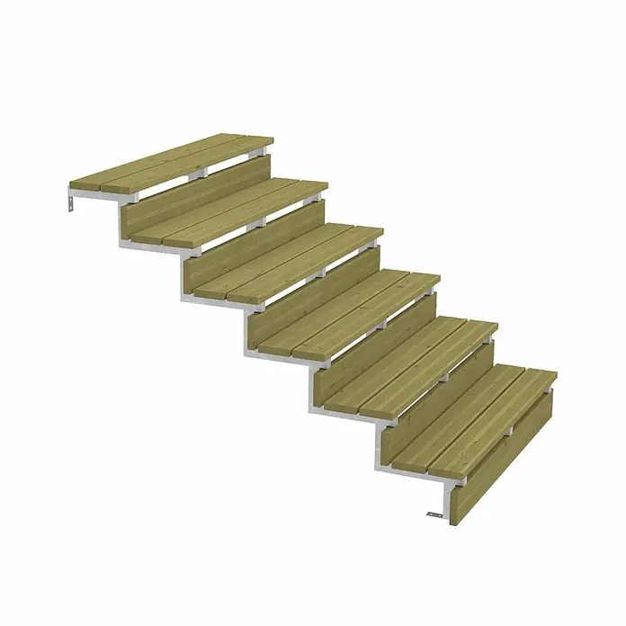 Vinuovo Außentreppe 3er Set Stahl Treppenwange 6 Stufen - Option für Setzstufen-Höhe 102cm - Anzahl Steigungen: 6 Stk., Gerade - Modulare Außentreppe mit Holzbelag und Metallwangen.