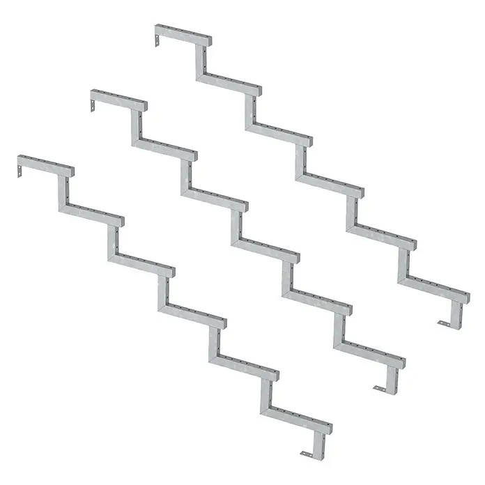 Vinuovo Außentreppe 3er Set Stahl Treppenwange 6 Stufen - Option für Setzstufen-Höhe 102cm - Anzahl Steigungen: 6 Stk., Gerade - Drei parallele verzinkte Metall-Treppenwangen.