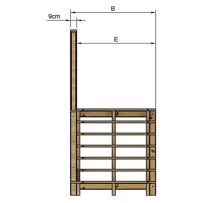 Vinuovo Außentreppe - 120 cm, Anzahl Steigungen: 7 Stk., Gerade - Hellbraunes Holzpaneel mit horizontalen Latten, geeignet für ein Hochbeet, mit den Maßen B, E und 9cm.