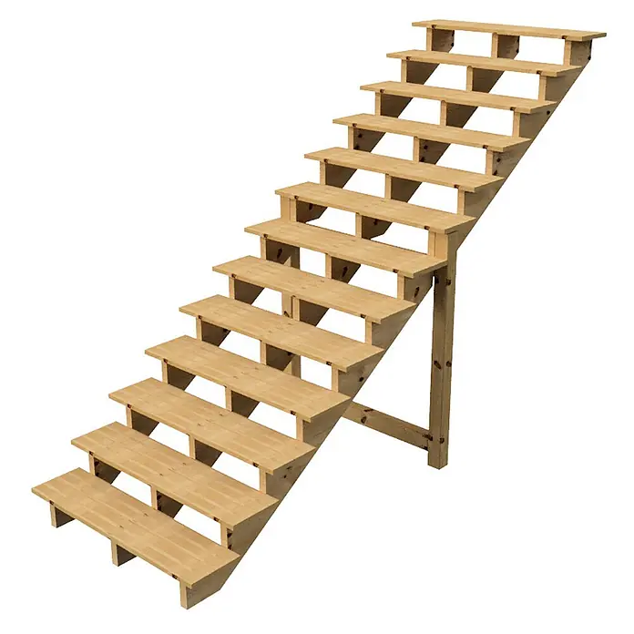 Vinuovo Außentreppe BERLIN Holz-Außentreppe - 13 Offene Stufen 224 cm Höhe - 120 cm Breite - 120 cm, Anzahl Steigungen: 3 Stk., Gerade - Holztreppe in hellem Braun für den Außenbereich, mit 13 Stufen.
