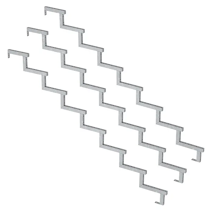 Vinuovo Außentreppe 3er Set Stahl Treppenwange 8 Stufen - Option für Setzstufen-Höhe 136cm - 5 cm, Anzahl Steigungen: 8 Stk., Gerade - Mehrere verzinkte Metall-Wangenträger, die die Tragstruktur für eine Treppe bilden.