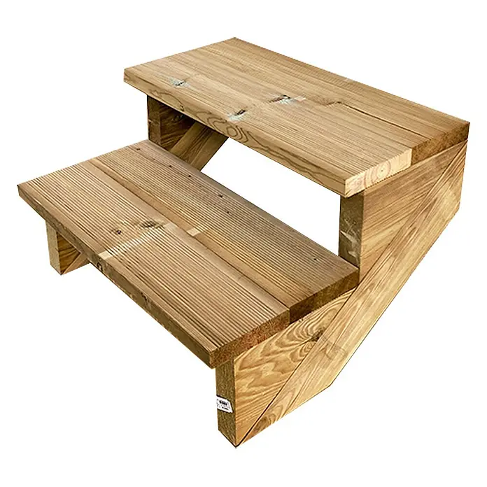 Vinuovo Außentreppe BERLIN Holz-Außentreppe - 2 Offene Stufen 37 cm Höhe - 60 cm Breite - 60 cm, Anzahl Steigungen: 2 Stk., Gerade - Hellbraune, zweistufige Holztreppe für den Außenbereich.