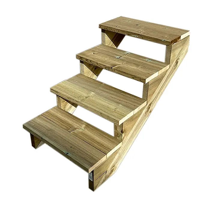 Vinuovo Außentreppe BERLIN Holztreppe - 4 Offene Stufen 71cm Höhe - 60cm Breite - Anzahl Steigungen: 4 Stk., Gerade - Viersprossige Holztreppe aus hellem, behandeltem Holz, für den Außenbereich geeignet.