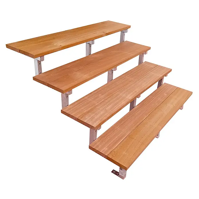 Vinuovo Außentreppe BALI Gartentreppe Stahl H71cm - 4 Bankirai Hartholz Stufen B140cm - 140 cm, Anzahl Steigungen: 4 Stk., Gerade - Gestufte Holzstufen mit Metallstützen, passend für Treppen oder Präsentationen.