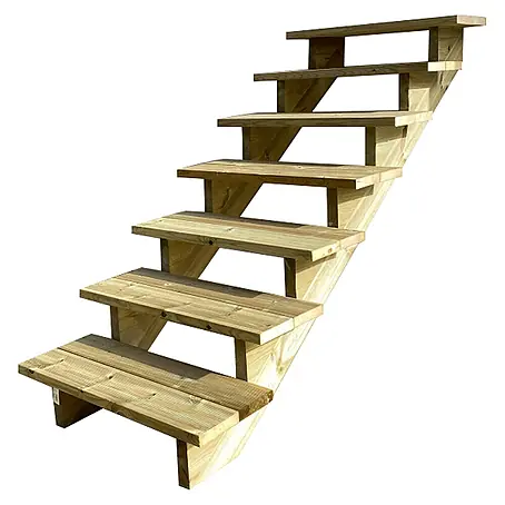 Vinuovo  Außentreppe BERLIN Holztreppe - 7 Offene Stufen 122cm Höhe - 80cm Breite