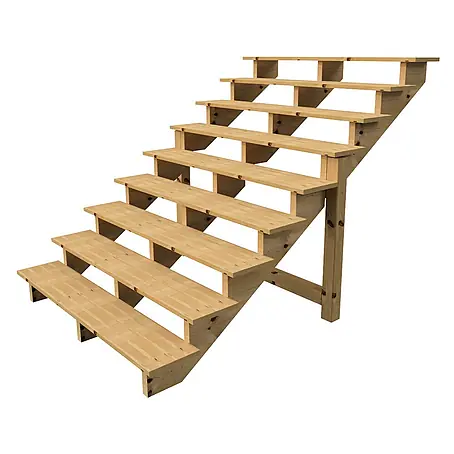 Vinuovo  Außentreppe BERLIN Holztreppe - 9 Offene Stufen 156cm Höhe - 160cm Breite