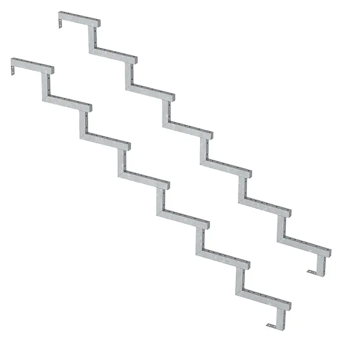 Vinuovo Außentreppe 2er Set Stahl Treppenwange 7 Stufen - Option für Setzstufen-Höhe 119cm - 5 cm, Anzahl Steigungen: 7 Stk., Gerade - Zwei Z-förmige, verzinkte Metalltreppenwangen mit vorgebohrten Löchern zur Stufenmontage.