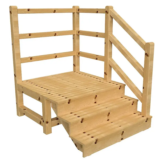 Vinuovo Außentreppe - 120 cm, Anzahl Steigungen: 3 Stk., Gerade - Hellholz-Terrasse mit drei Stufen und Schutzgeländer.