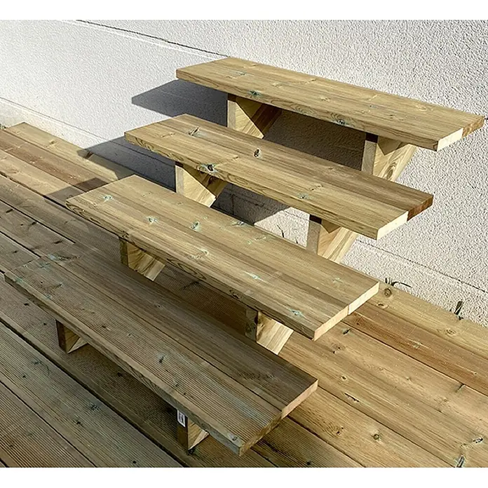 Vinuovo Außentreppe BERLIN Holztreppe - 4 Offene Stufen 71cm Höhe - 100cm Breite - Anzahl Steigungen: 4 Stk., Gerade - Gestufte Holztreppe aus hellem, behandeltem Holz für Garten- oder Terrassenzugang.