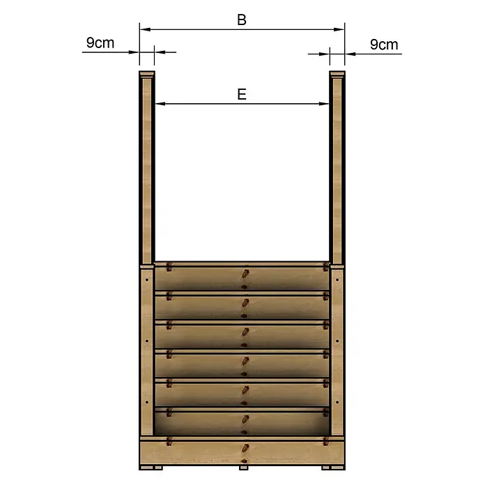 Vinuovo Außentreppe - 120 cm, Anzahl Steigungen: 7 Stk., Gerade - Hölzernes Hochbeet mit sichtbaren Innen- und Außenmaßen.