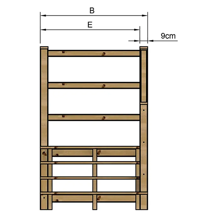 Vinuovo Außentreppe - 120 cm, Anzahl Steigungen: 4 Stk., Gerade - Hölzernes Gartenrankgitter mit Lattenstruktur, naturbraun, Maße angegeben.