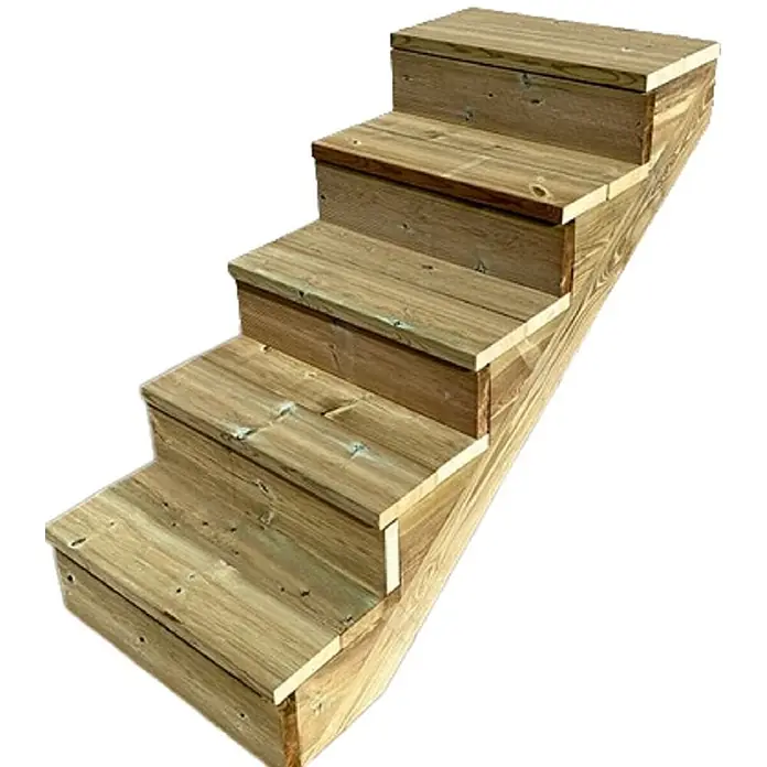 Vinuovo Außentreppe BERLIN Holztreppe - 5 Geschlossene Stufen 88cm Höhe - 100cm Breite - Anzahl Steigungen: 5 Stk., Gerade - Fünf kesseldruckimprägnierte Holzstufen.