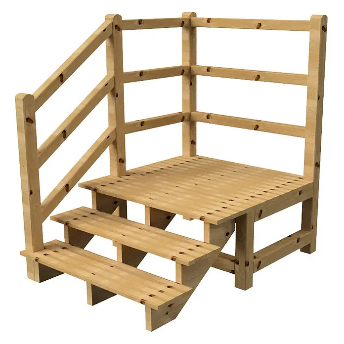Vinuovo Außentreppe - 120 cm, Anzahl Steigungen: 3 Stk., Gerade - Helle Holz-Außentreppe mit Podest und Sicherheitsgeländer.