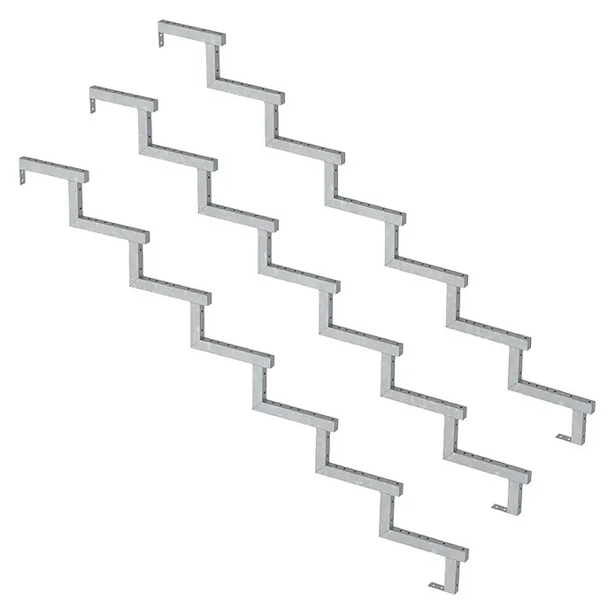 Vinuovo Außentreppe 3er Set Stahl Treppenwange 7 Stufen - Option für Setzstufen-Höhe 119cm - 5 cm, Anzahl Steigungen: 7 Stk., Gerade - Mehrere verzinkte Stahl-Treppenwangen, zickzackförmig, zur Stufenauflage.
