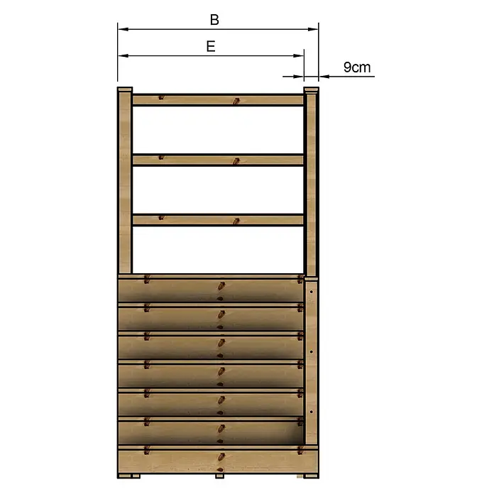Vinuovo Außentreppe - 120 cm, Anzahl Steigungen: 7 Stk., Gerade - Hohes Holz-Pflanzgefäß mit Lattenboden und drei offenen Regalböden.